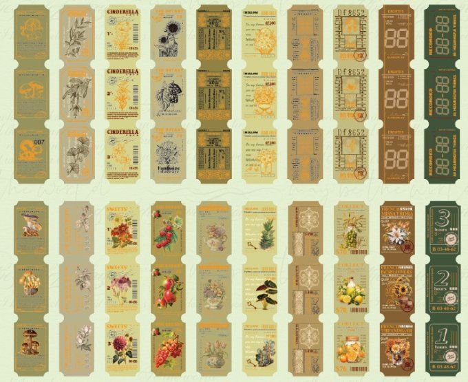 Die-cuts en forme de ticket, sous les bois