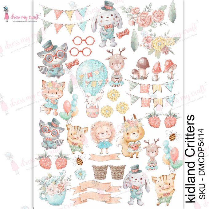 Dress my Craft, papier de transfert, format A4 - Kidland critters - 1 feuille