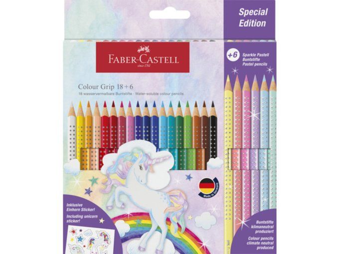 Faber Castell - Crayons de couleur, colour grip, 18 couleurs + 6 couleurs patels