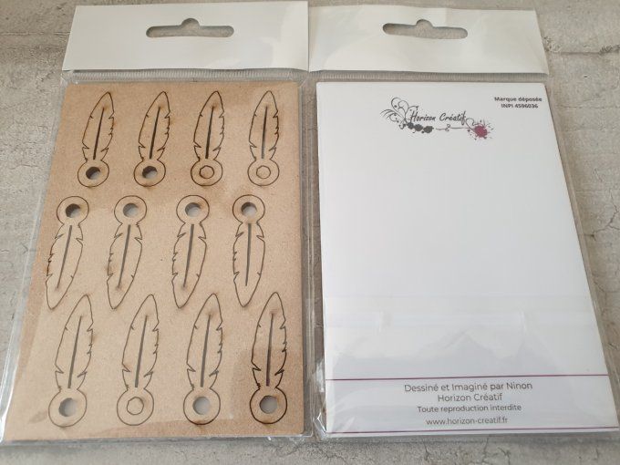12 flipettes en bois (mdf), en forme de plume, à customiser, à fixer avec une attache parisienne