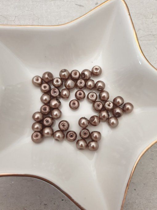Perles en verre ronde, couleur marron nacré, 6mm, x10