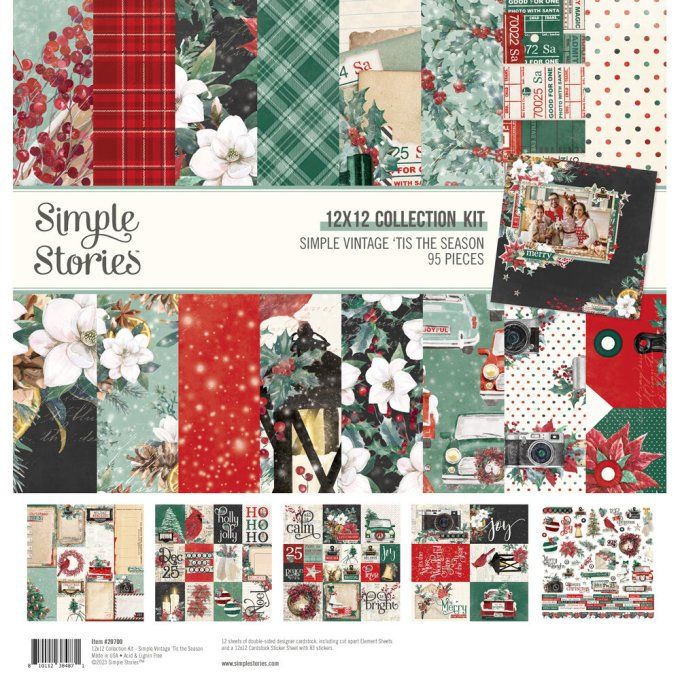 Simple stories - ensemble de 12 feuilles, format 30x30cm env. , vintage 'tis the season