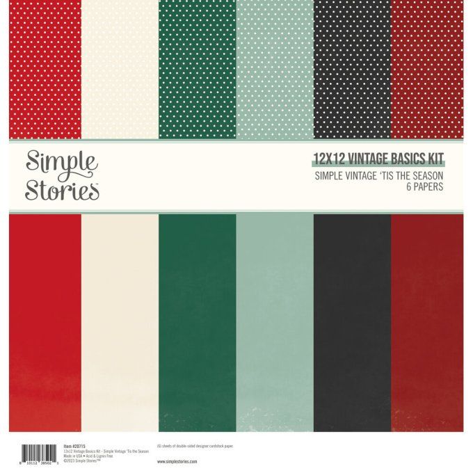 Simple stories - ensemble de 6 feuilles pattern, format 30x30cm env. , vintage 'tis the season