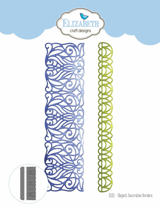 2 Dies/matrices de découpe,Bordures, Elizabeth craft, Dim. approximatives 4.7x18 et 1.7x18cm environ