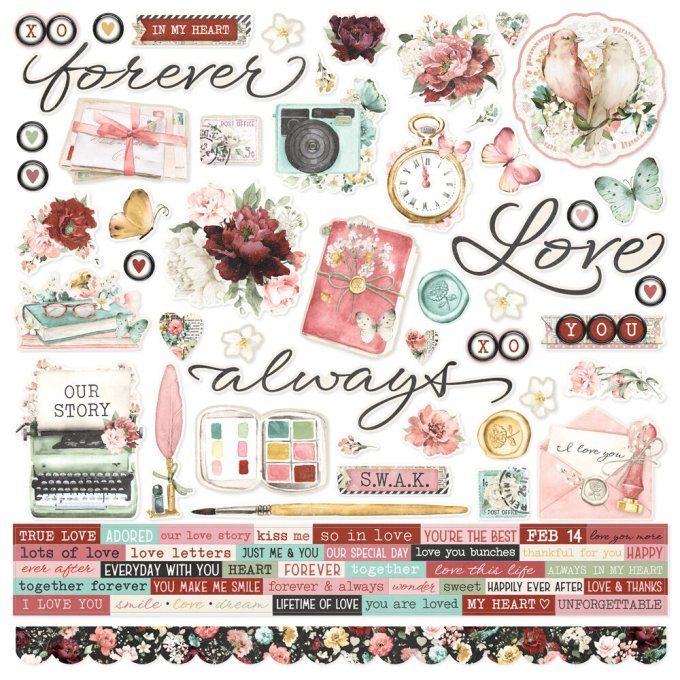 Simple stories - ensemble de 12 feuilles, format 30x30cm env. , Love story