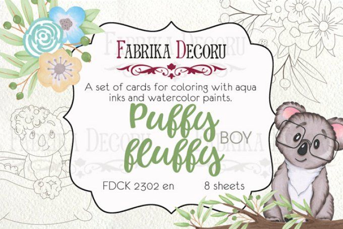 8 cartes format 10x15cm à colorier - Puffy fluffy boy - Fabrika Decoru - 200g