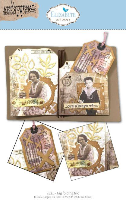 Ensemble de dies, Elizabeth Craft designs - Hello you ! tag folding trio