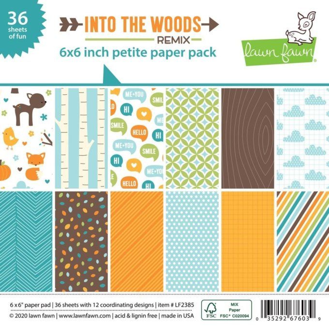Bloc de 36 feuilles Lawn Fawn, 15x15cm - motif recto - Into the woods