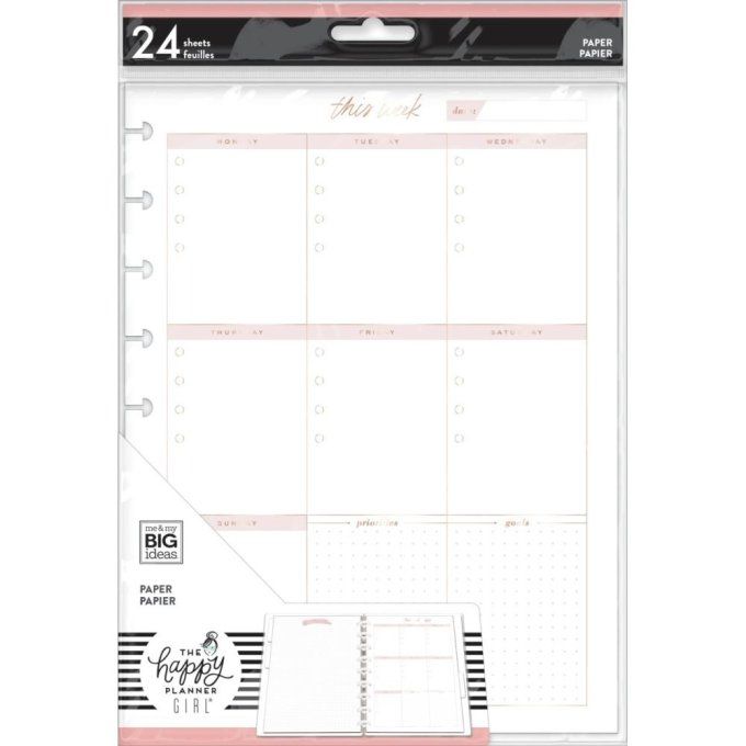 24 feuilles, recharge, happy planner, pages hebdomadaires, dimensions : 17.8cmx23.5cm environ