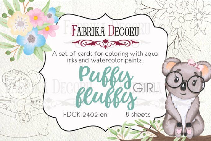 8 cartes format 10x15cm à colorier - Puffy fluffy girl - Fabrika Decoru - 200g 