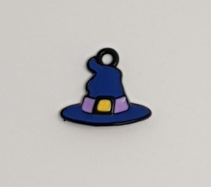 Breloque émaillée, Chapeau de sorcière, métal couleur noir - vendue à l'unité - 1.5x1.3cm environ