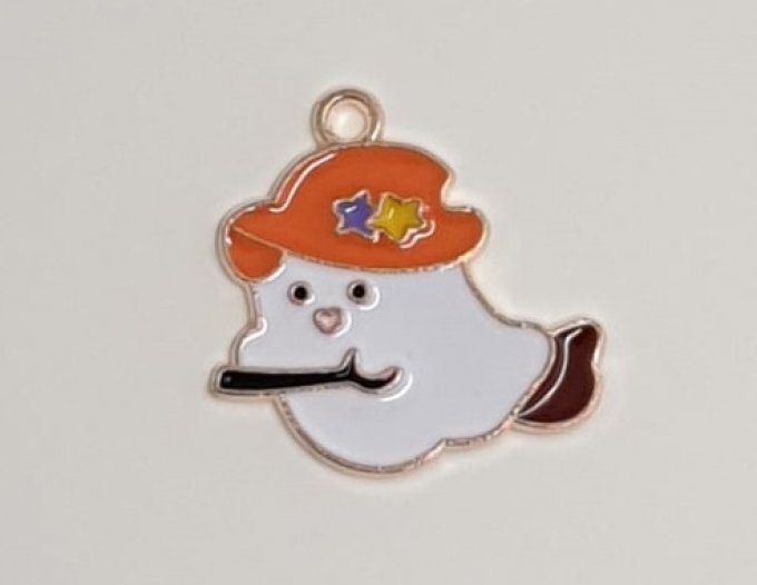 Breloque émaillée, Fantôme, métal couleur or - vendue à l'unité - 2.3x2.3cm environ 