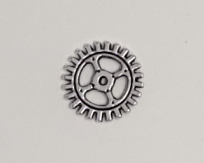 Breloque/embellissement, rouage, en métal couleur argenté - vendue à l'unité - 12mm