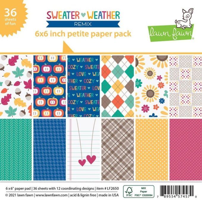 Bloc de 36 feuilles Lawn Fawn, 15x15cm - motif recto - Sweater weather