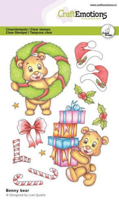 12 Tampons clears, Benny bear - dim. de la planche : 10.5x14.5cm