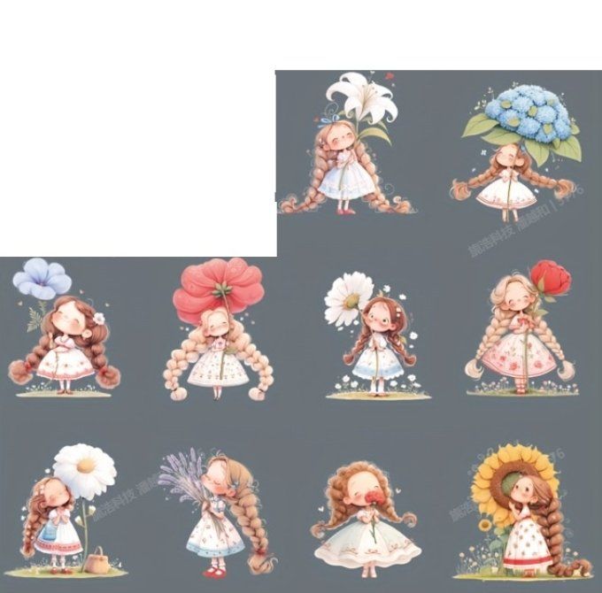 10 stickers translucides - have a good day, petite fille et fleur