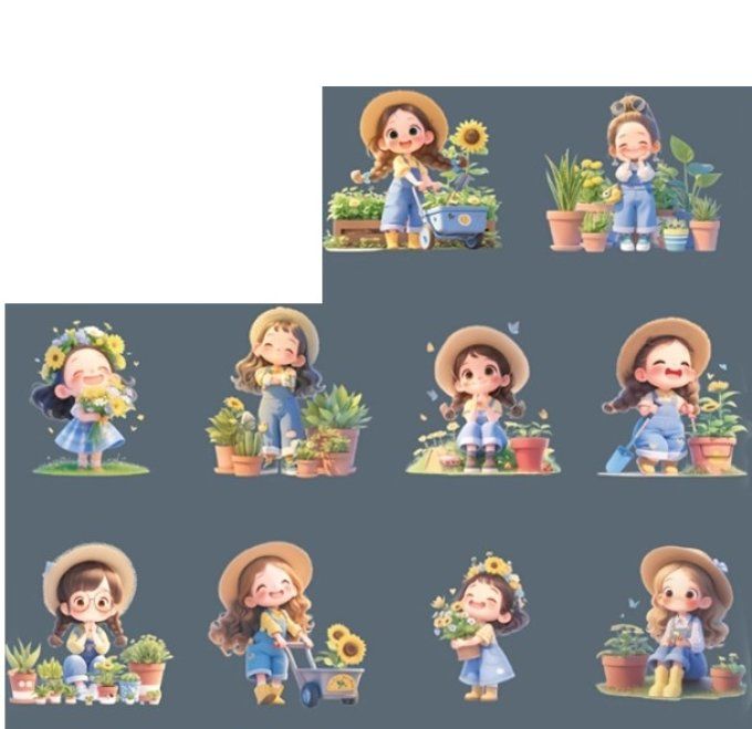 10 stickers translucides - have a good day, petite fille et jardinage