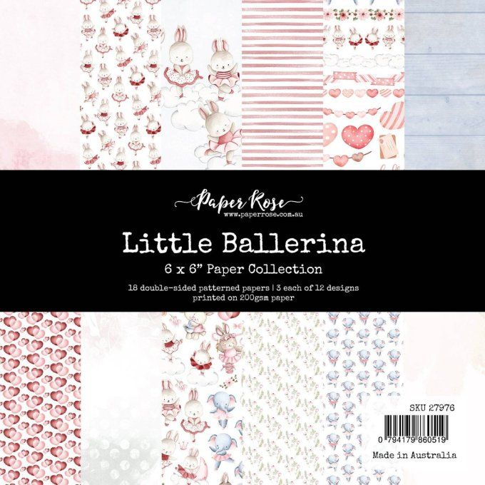 Ensemble de 18 feuilles, 15x15cm, collection : Little ballerina - 200gsm