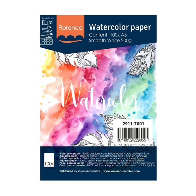 100 feuilles aquarelle, lisse, blanc, format : A6 - 200g