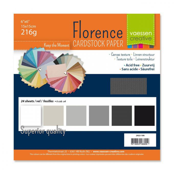 24 feuilles de cardstock, format 15x15 - 230g - couleur : dégradé de blanc à noir
