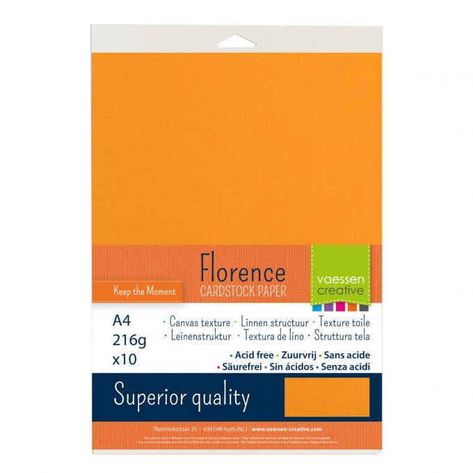 Cardstock Couleur : Mango, 216g, lot de 10 feuilles - Format A4 (texturé)