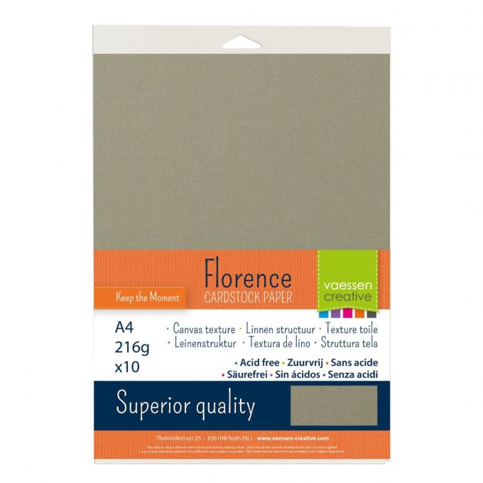 Cardstock Couleur : Tin, 216g, lot de 10 feuilles - Format A4 (texturé)