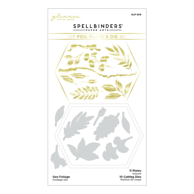 Letterpress, hot foil plate et die set, Spellbinders  - Geo foliage, Glimmer hot foil system