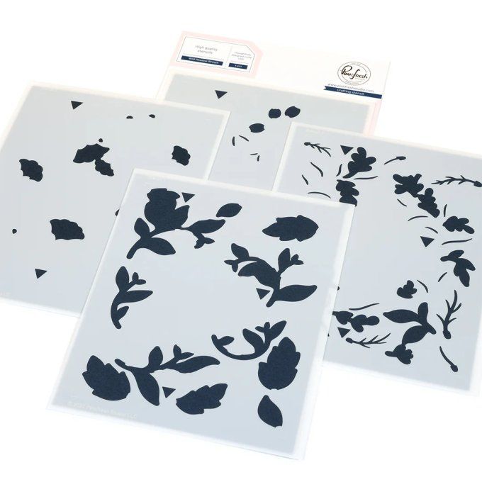 4 Pochoirs - PinkFresh, Wild meadow wreath - dimension 12.7x15.6cm environ