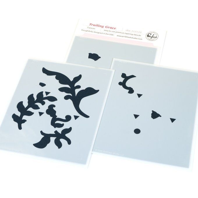3 Pochoirs - PinkFresh, Trailing Grace - dimension 12.7x15.6cm environ