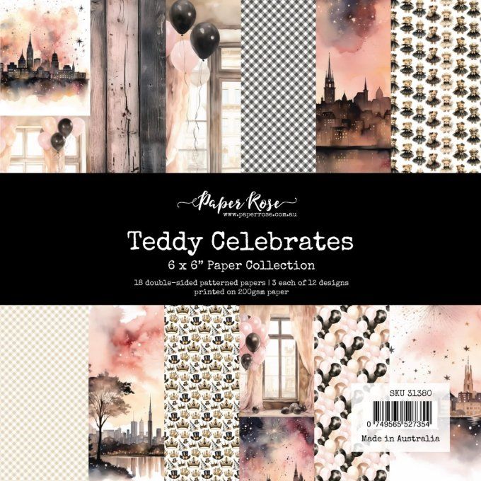 Ensemble de 18 feuilles, 15x15cm, collection : Teddy celebrates - 200gsm