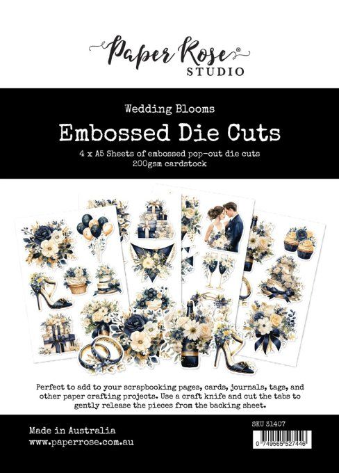 4 feuilles, Embossed die cuts, Format A5 - collection : Wedding blooms - 200gsm