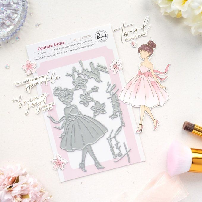 4 Press plates - PinkFresh - Couture Grace, dim. approx. de la plus grande Press : 12x6.5cm environ