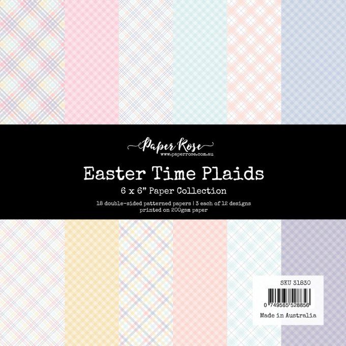 Ensemble de 18 feuilles, 15x15cm, collection : Easter time plaids - 200gsm