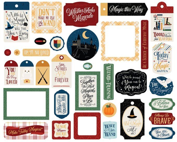 34 die-cuts - Wizards and company, Echo park (frames & tags) 