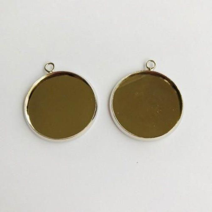 2 Supports ronds en métal argenté, diamètre 25mm environ