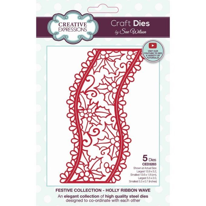 5 Dies/matrices de découpe, Creative expressions, Holly ribbon wave