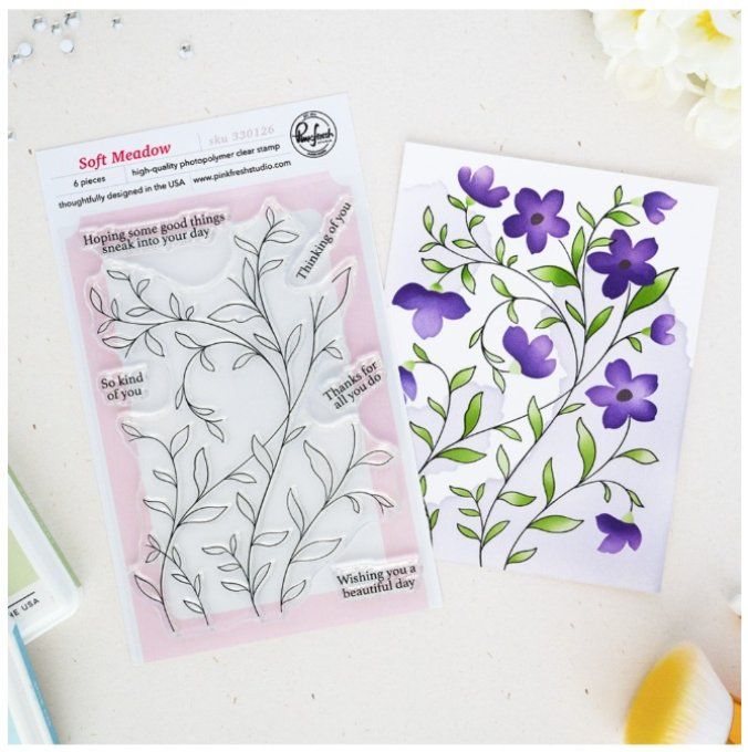 6 Tampons - PinkFresh - Soft meadow - Dimension de la planche : 10.5x14.5cm environ