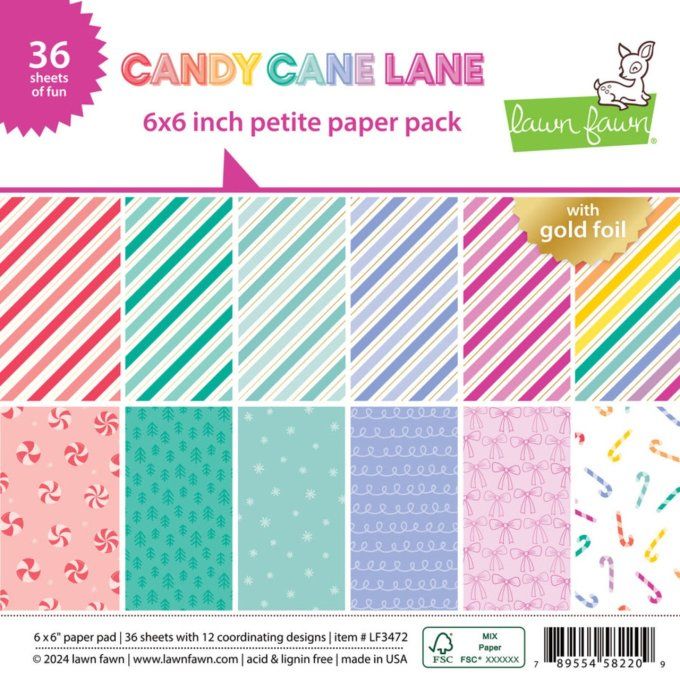 Bloc de 36 feuilles Lawn Fawn, 15x15cm - motif recto - Candy cane lane