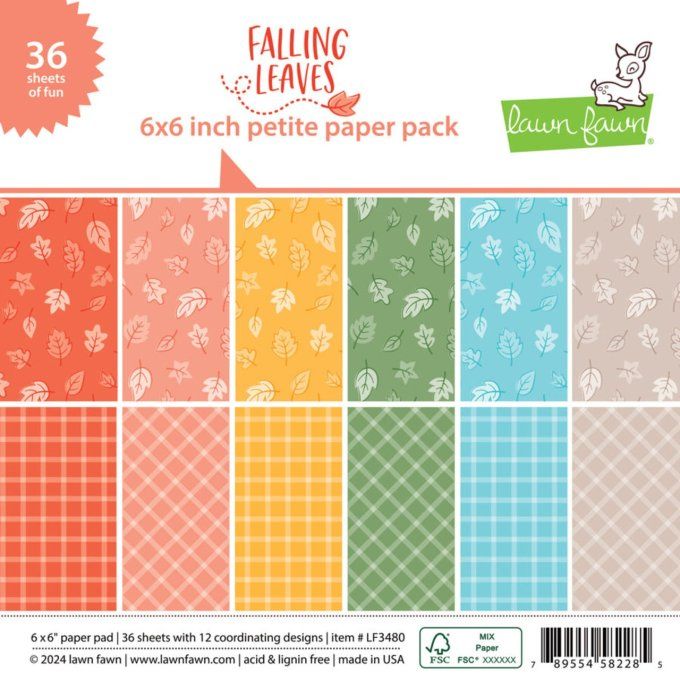 Bloc de 36 feuilles Lawn Fawn, 15x15cm - motif recto - Falling leaves