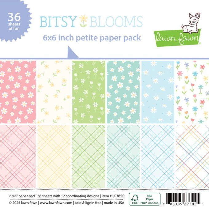 Bloc de 36 feuilles Lawn Fawn, 15x15cm - motif recto - Bitsy blooms