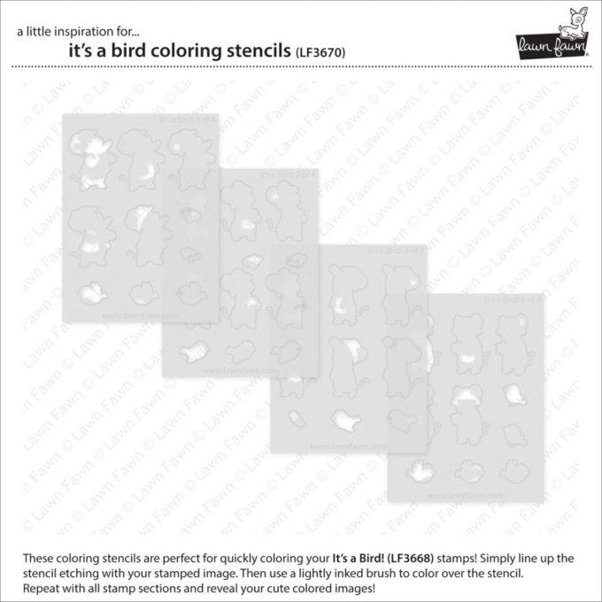 4 pochoirs, Clippings coloring, Lawn Fawn, It's a bird