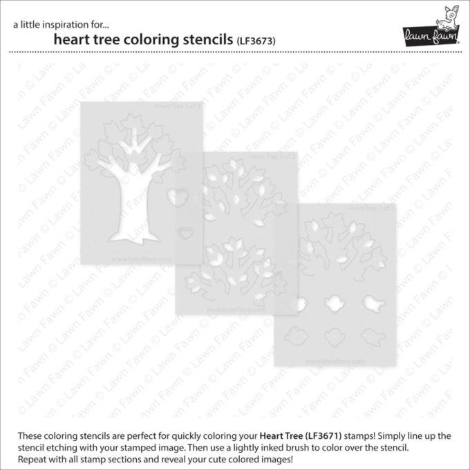 3 pochoirs, Clippings coloring, Lawn Fawn, Heart tree 