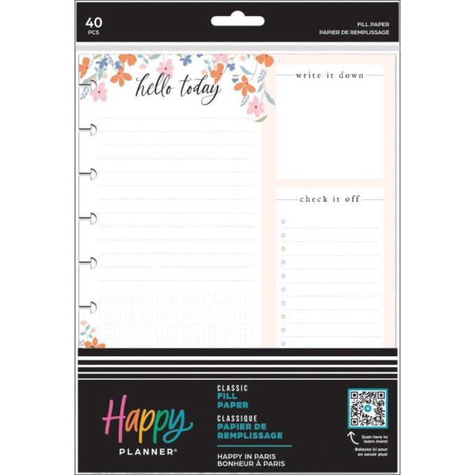 40 feuilles, recharge, happy planner, dimensions : 17.8cmx23.5cm environ