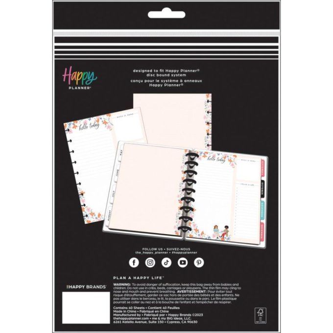 40 feuilles, recharge, happy planner, dimensions : 17.8cmx23.5cm environ