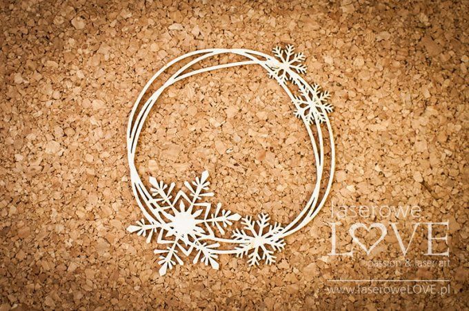 Chipboard, Cadre rond avec flocons de neige - dimension de la planche : 9.2x9.2cm environ