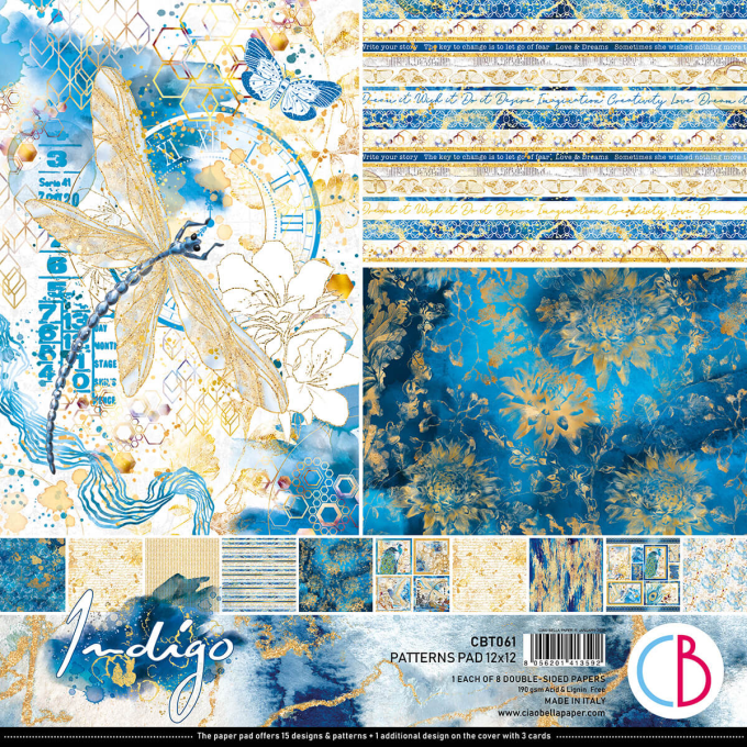 Bloc Ciao Bella, collection indigo,  Patterns 30x30 - 8 feuilles - 190gsm