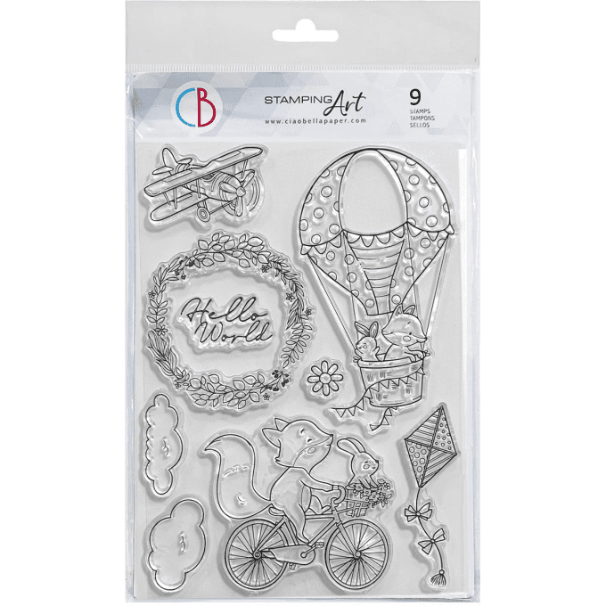 Planche de 9 tampons, Ciao Bella - Hello world - Dimension de la planche : 14.5x21cm