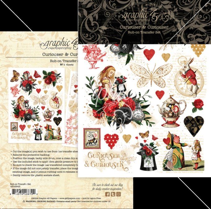 Ensemble de 2 feuilles de Rub-on, Collection Curiouser & Curiouser - Graphic 45 