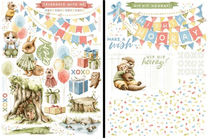 Ensemble de 2 feuilles de Rub-on, Collection Hip hip hooray - Graphic 45