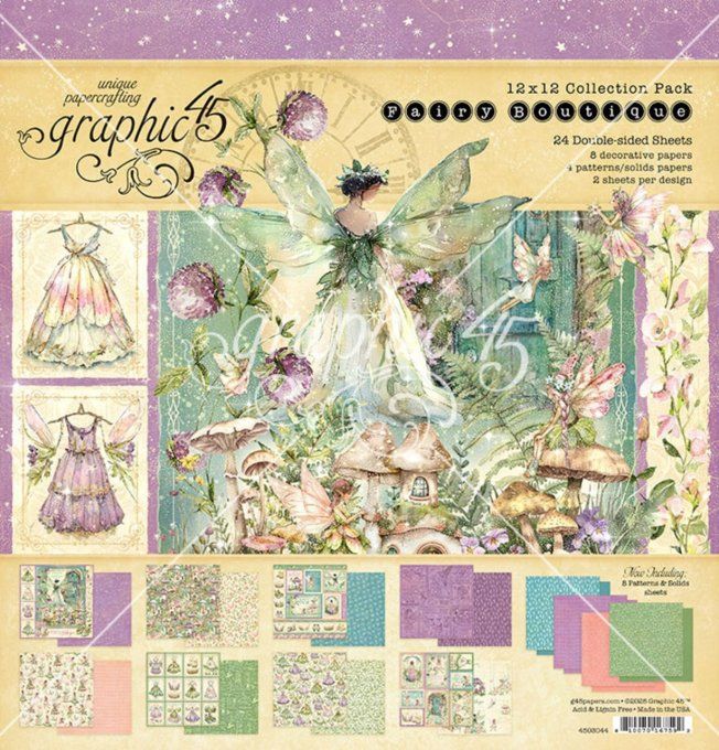 Ensemble de 24 feuilles, format 30x30cm, Collection Fairy boutique - Graphic 45